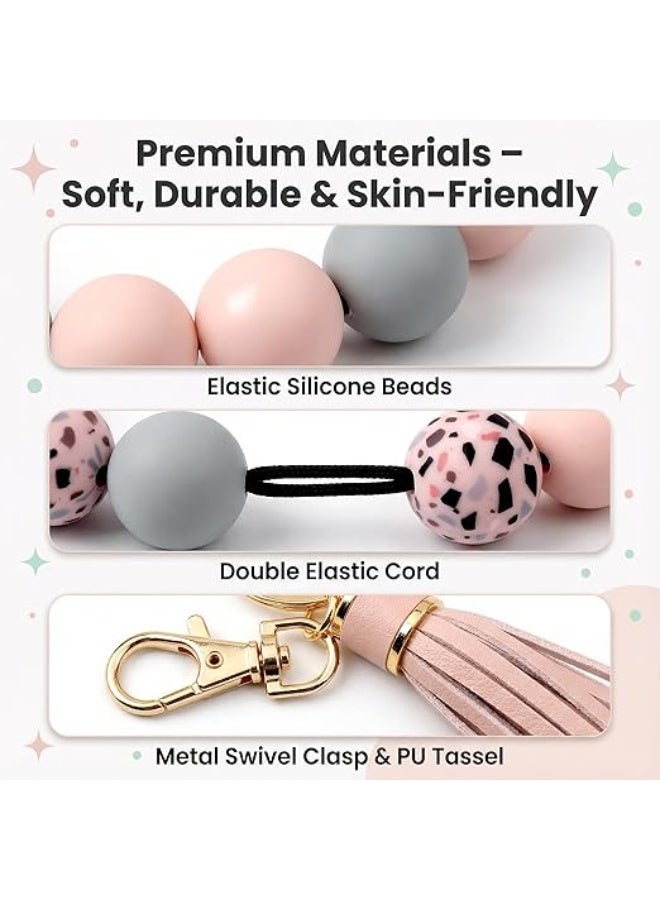 Key Ring Bracelet Car Keychain Holder Wristlet Silicone Women Beaded Bangle Chains - Image 5